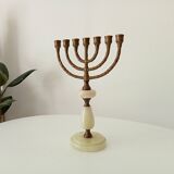 Vintage Hebrew Menorah Candlestick in Solid Brass and Onyx from the 60s