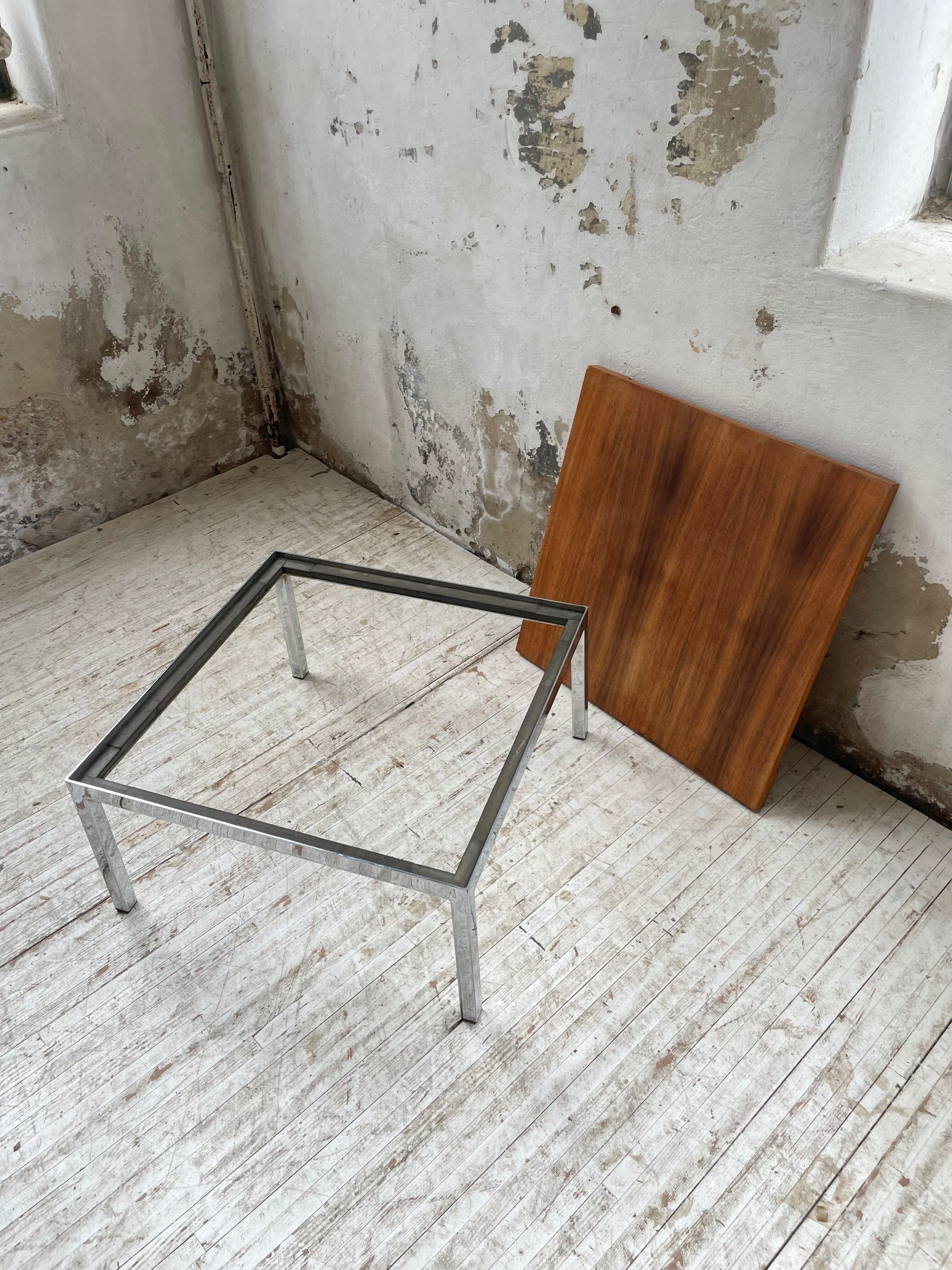 Walnut and modernist chrome coffee table