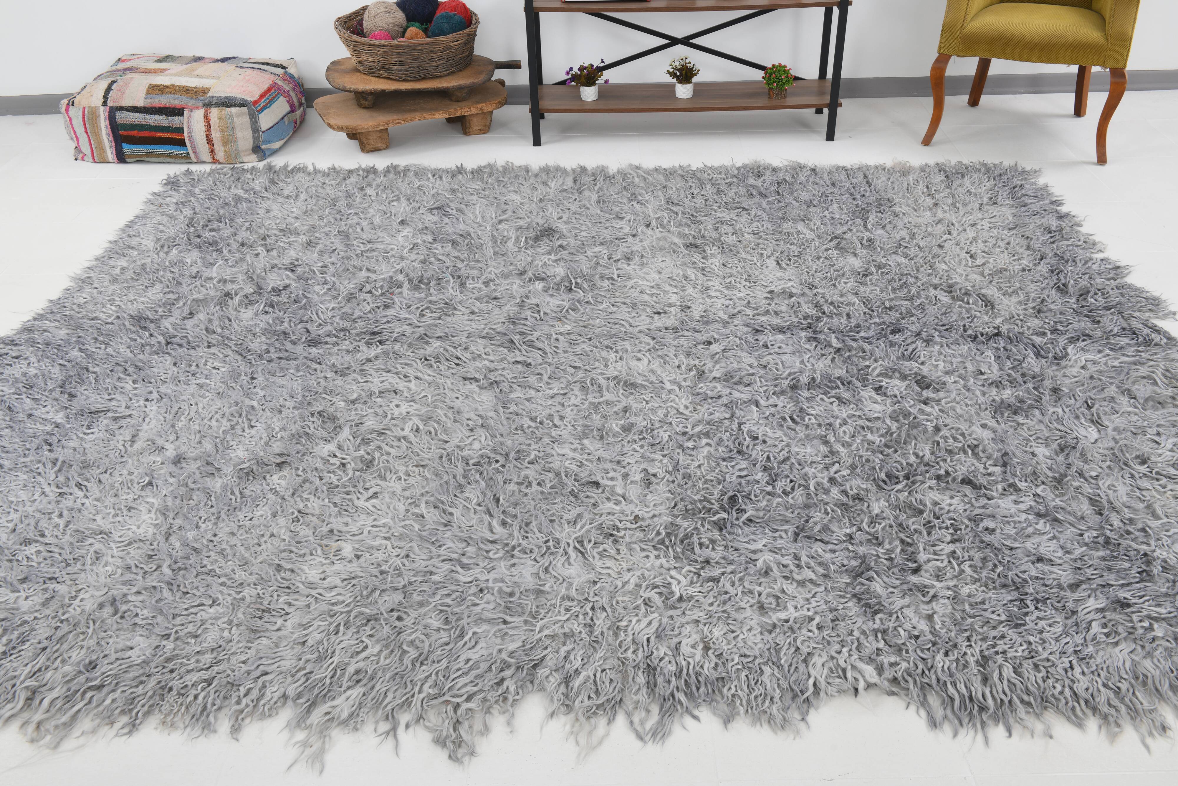 8x10 wool handmade gray kilim rug 253x300cm