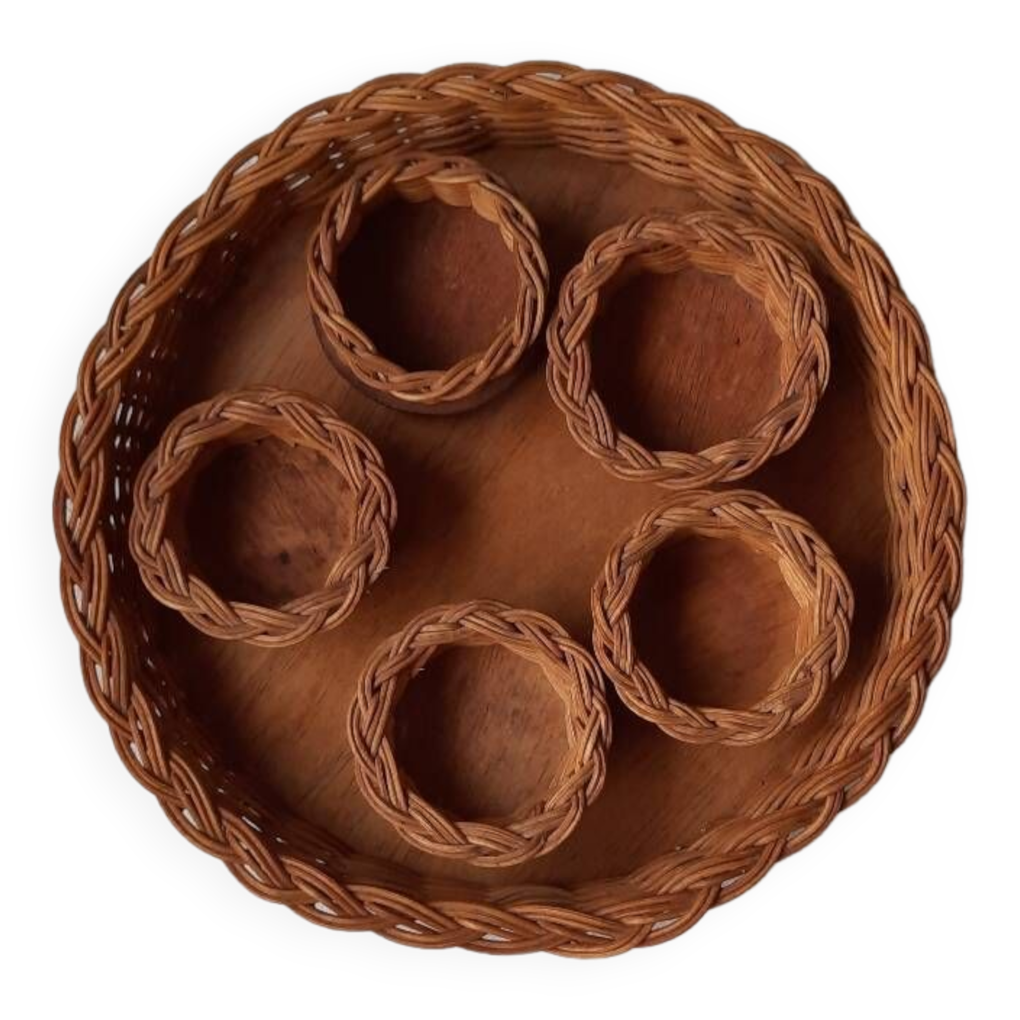 Wicker and wood tray