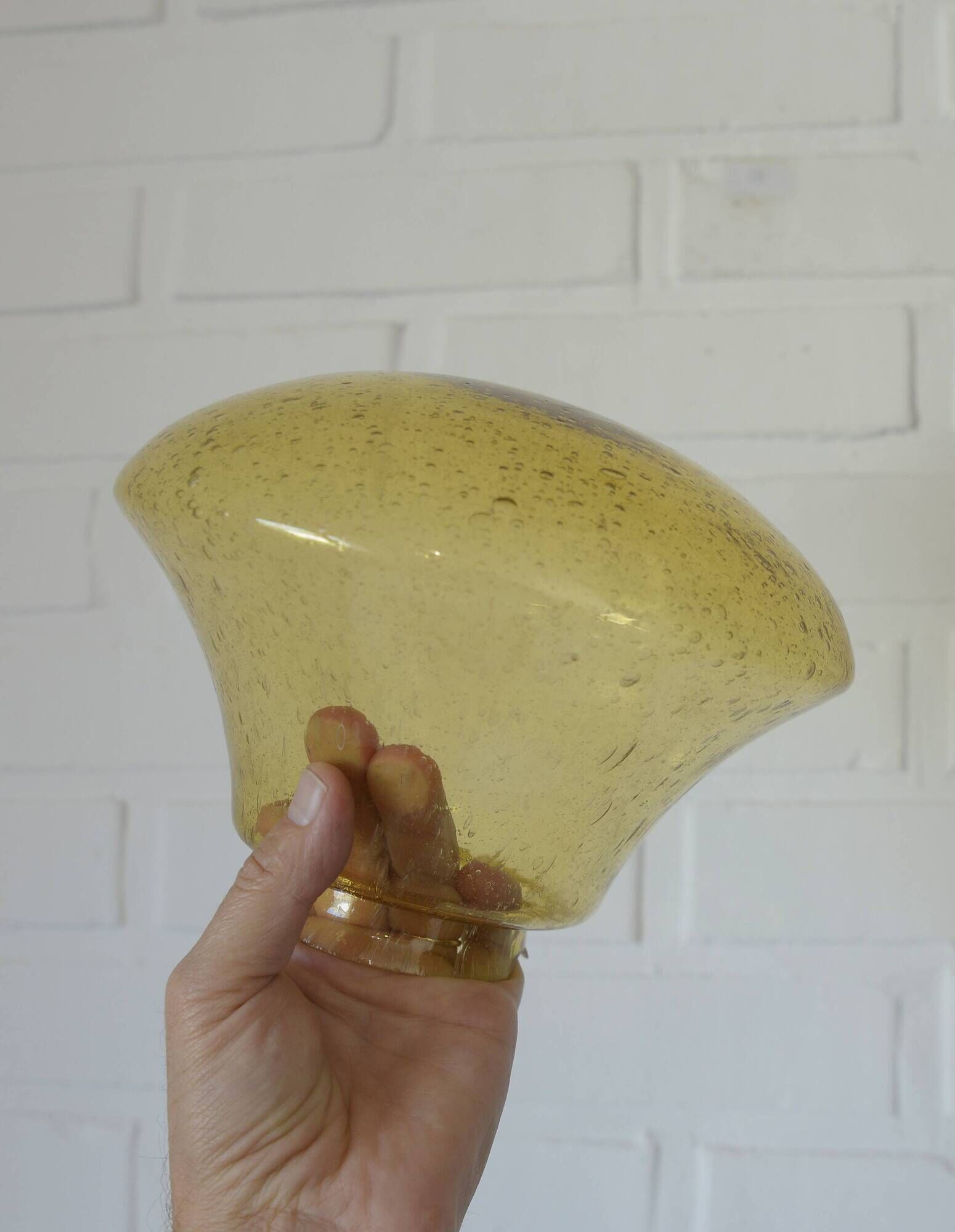 Amber Bubble Glass Ceiling Light, Brass Semi Flush Mount, Mushroom Lamp