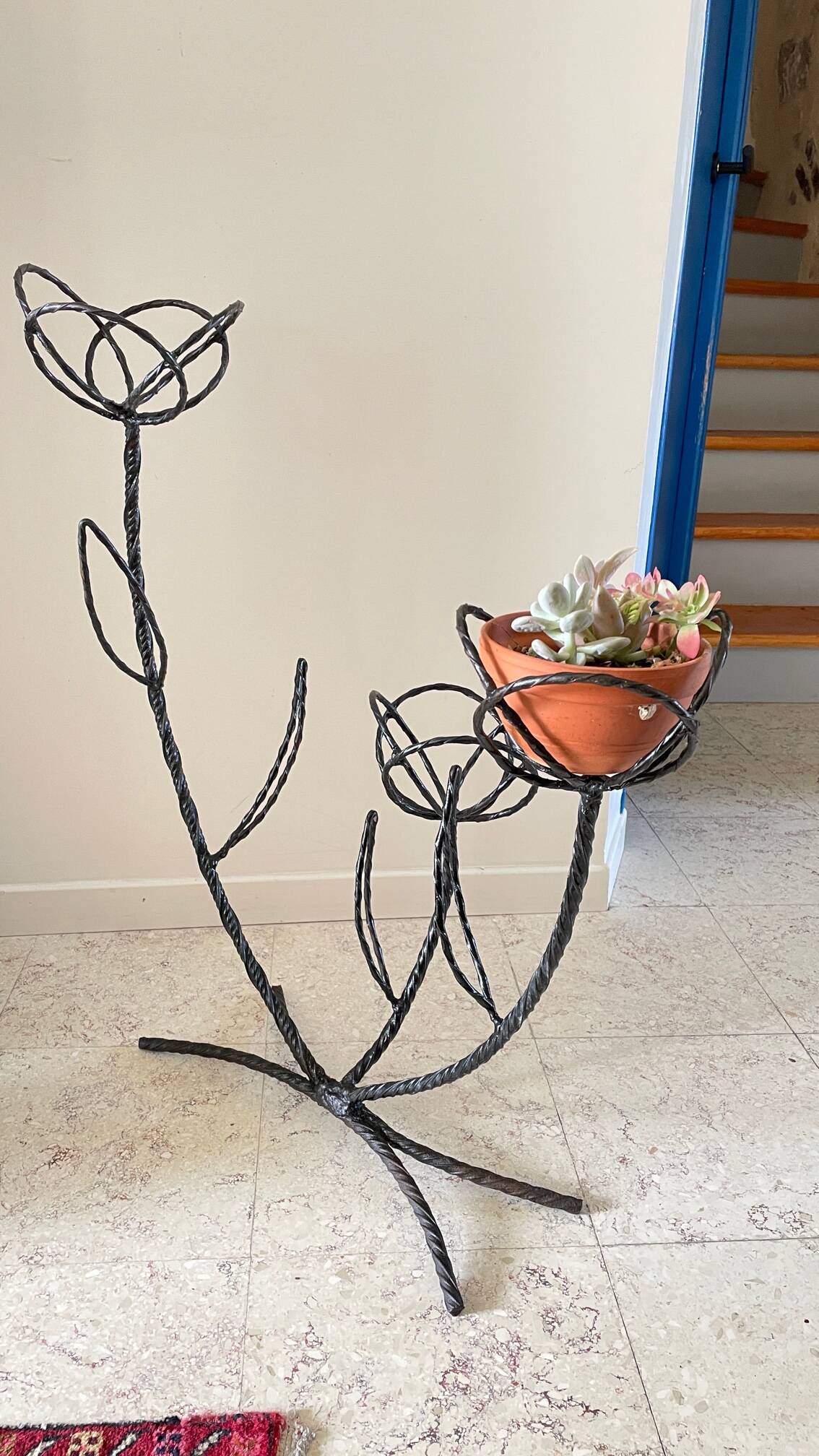 Vintage curved steel plant shelf