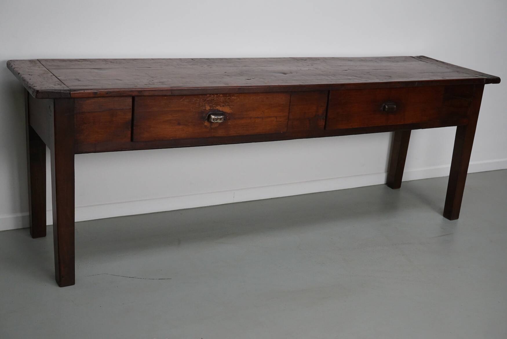 Vintage Large French Teak Rustic Colonial Farmhouse Side Table