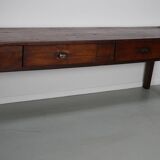 Vintage Large French Teak Rustic Colonial Farmhouse Side Table