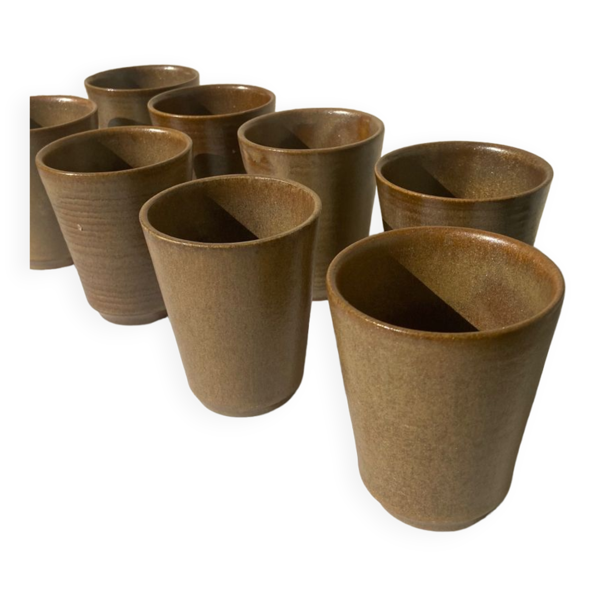 Set of 8 cups in glazed stoneware vintage Digoin 1970