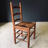 Low rustic ladder back dining chairs in oak and rush, Belgium, 1950s, set of 6.
