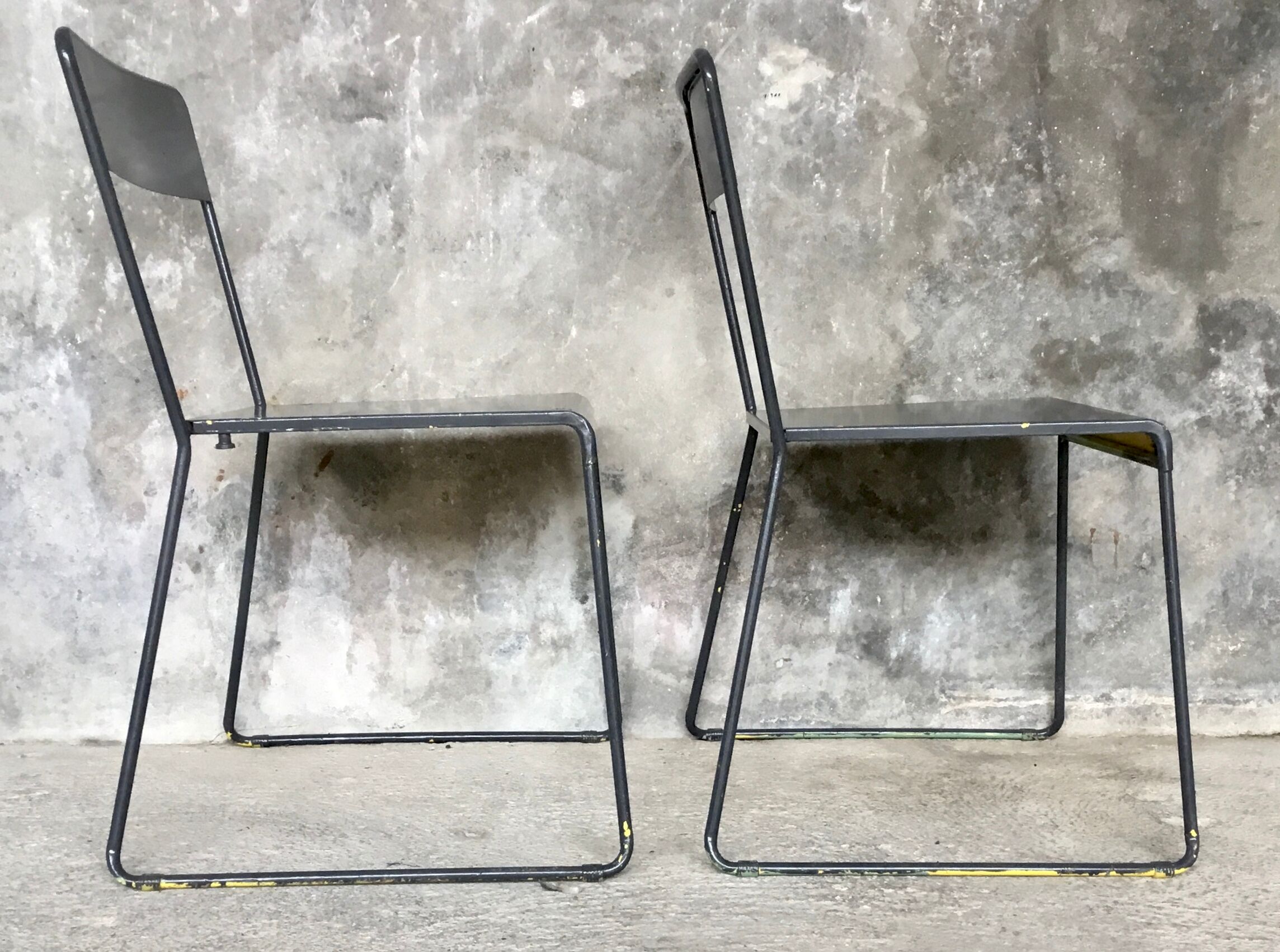 Pair of stackable metal chairs with sled feet - 1960