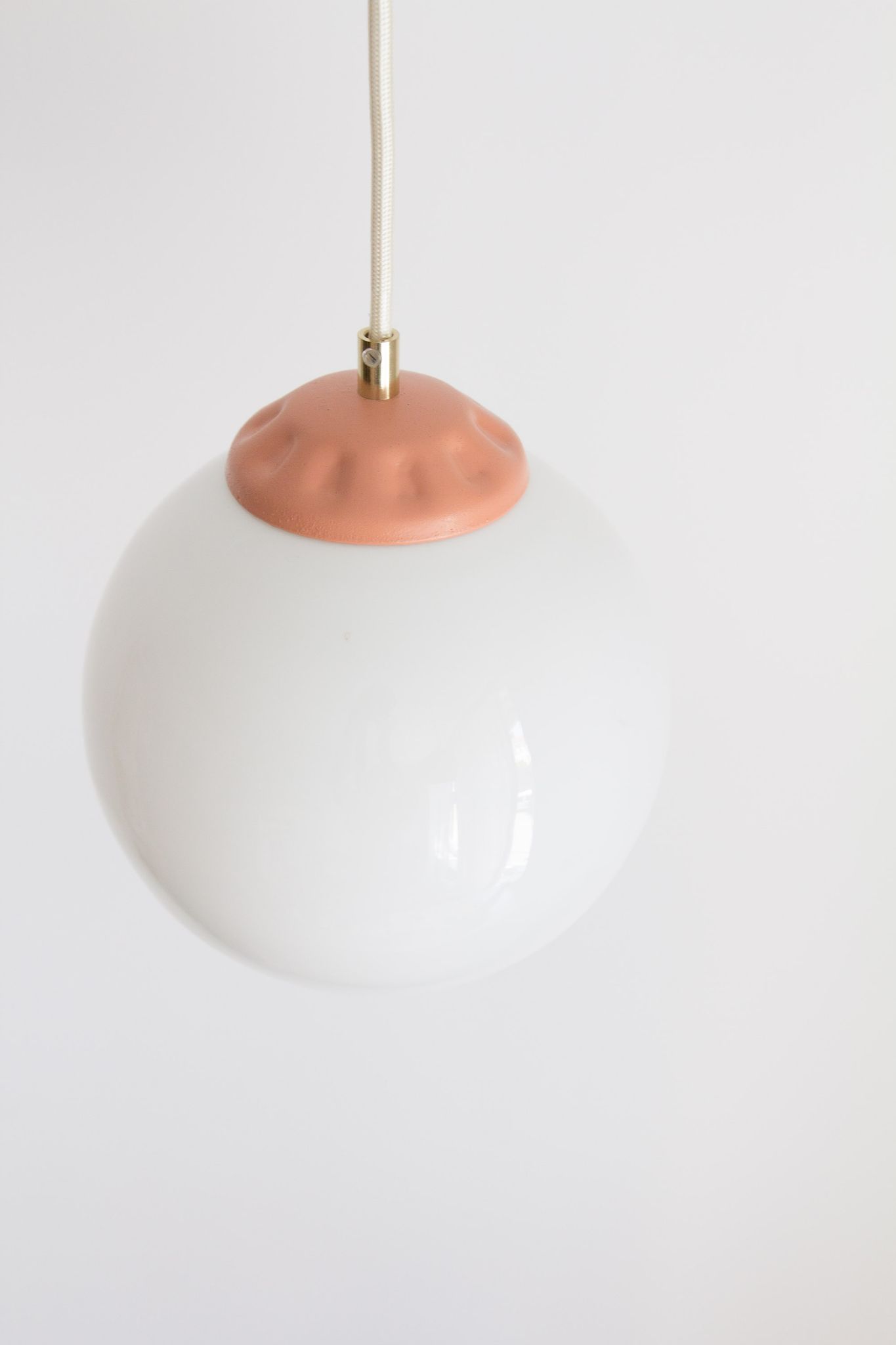 Vintage pendant lamp from milkglass lampshade with pink detail