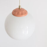 Vintage pendant lamp from milkglass lampshade with pink detail