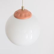 Vintage pendant lamp from milkglass lampshade with pink detail