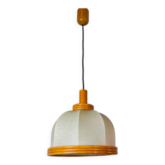 "Cocoon" pendant light, resin and pine, Italy, 1970