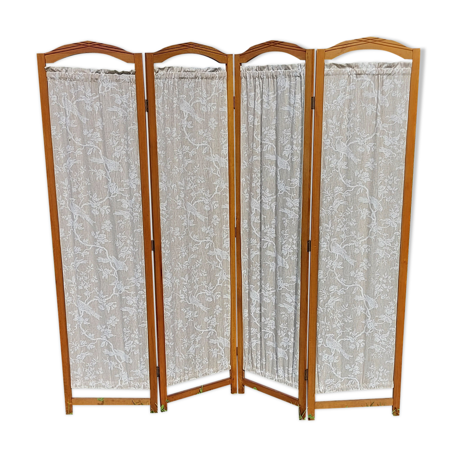 Paravent bois et tissu 4 panneaux