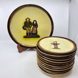 Service à dessert Atelier Cerenne Vallauris Santons de Provence France 1950