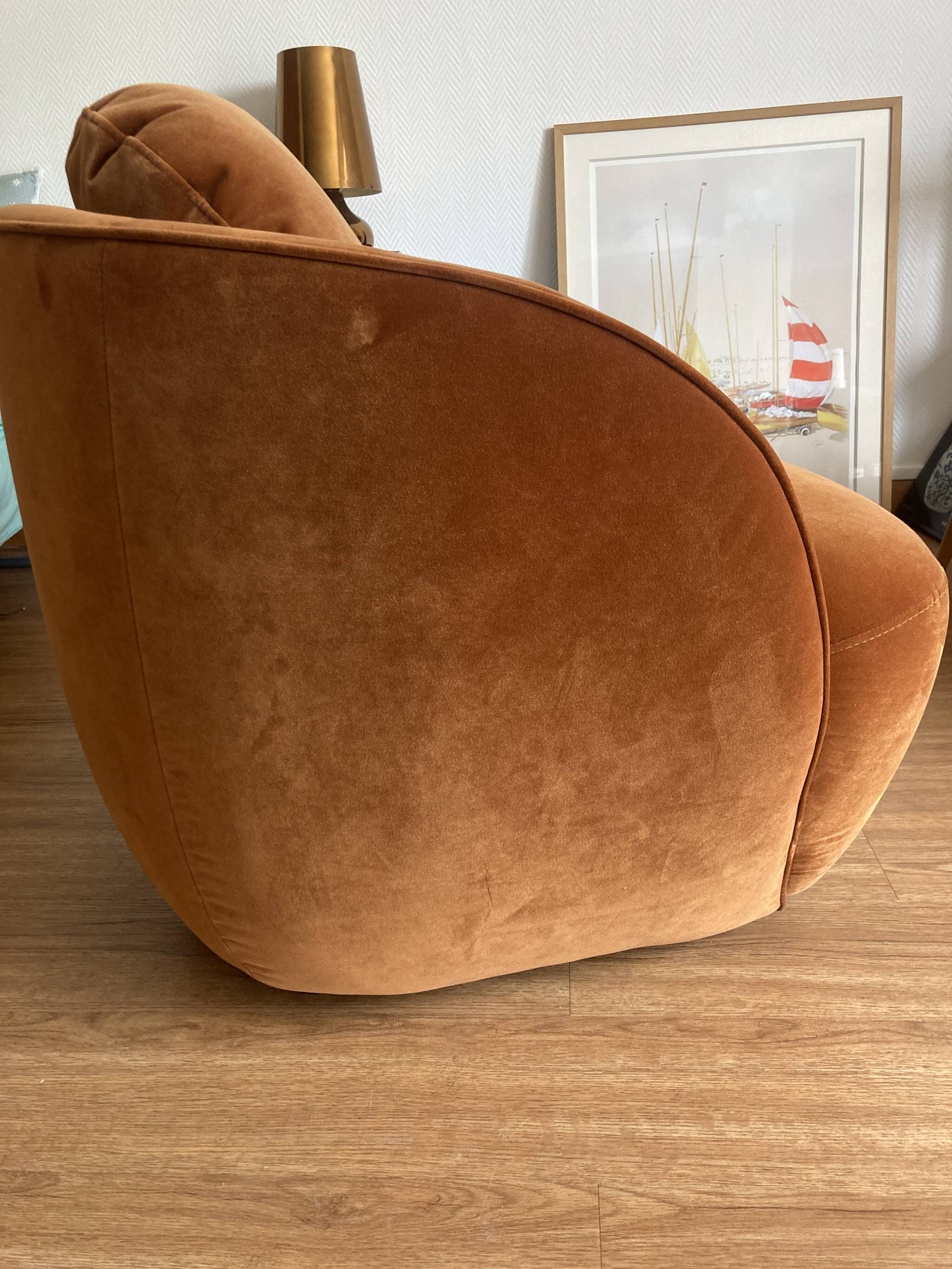 Fauteuil boule alpine AMPM velours Orange