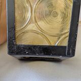 Pretty iron and glass lantern In very good condition black iron color of yellow glass relief circ