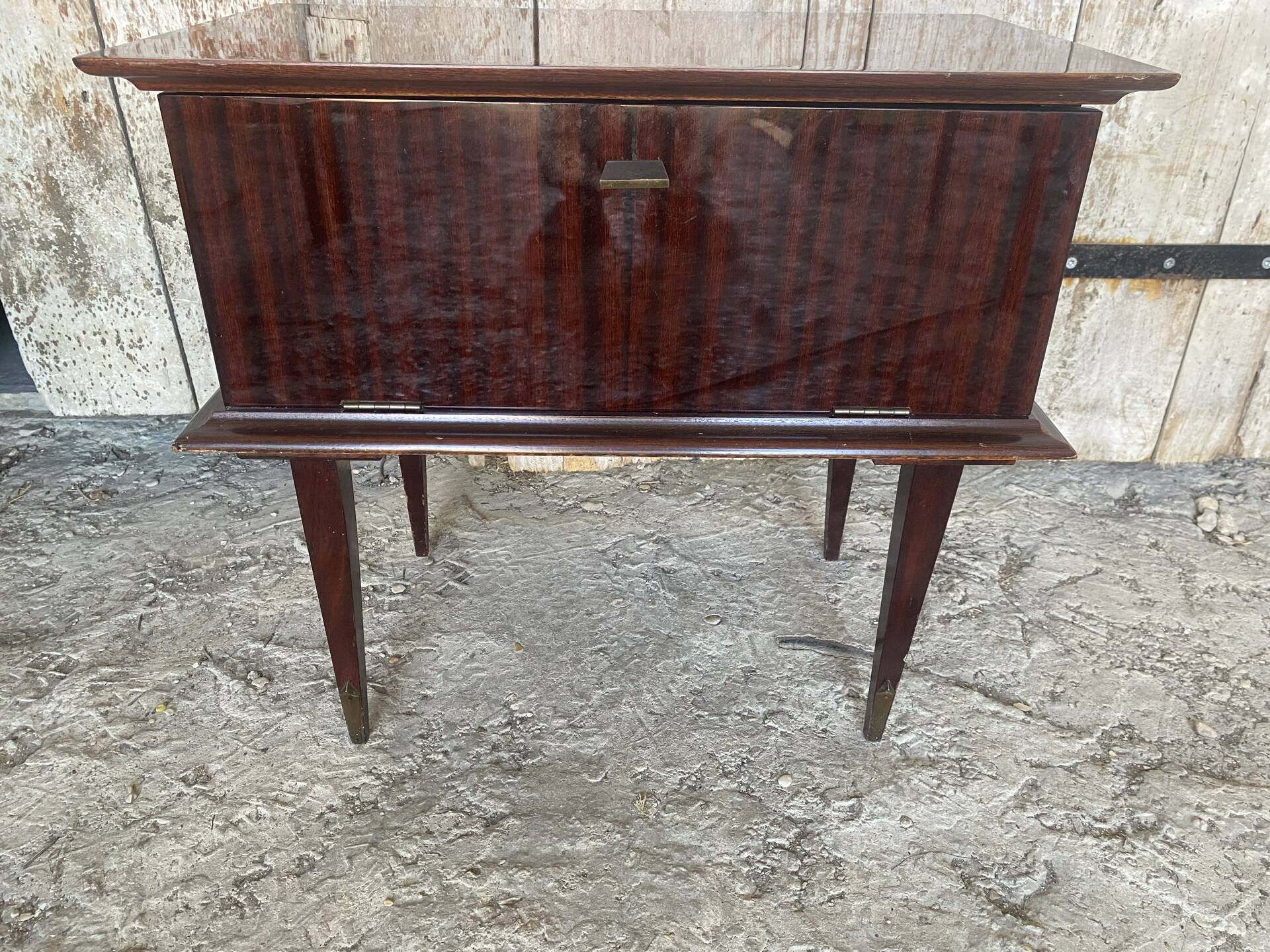 Vintage 1950s-60s Mahogany Veneer Wood Nightstand