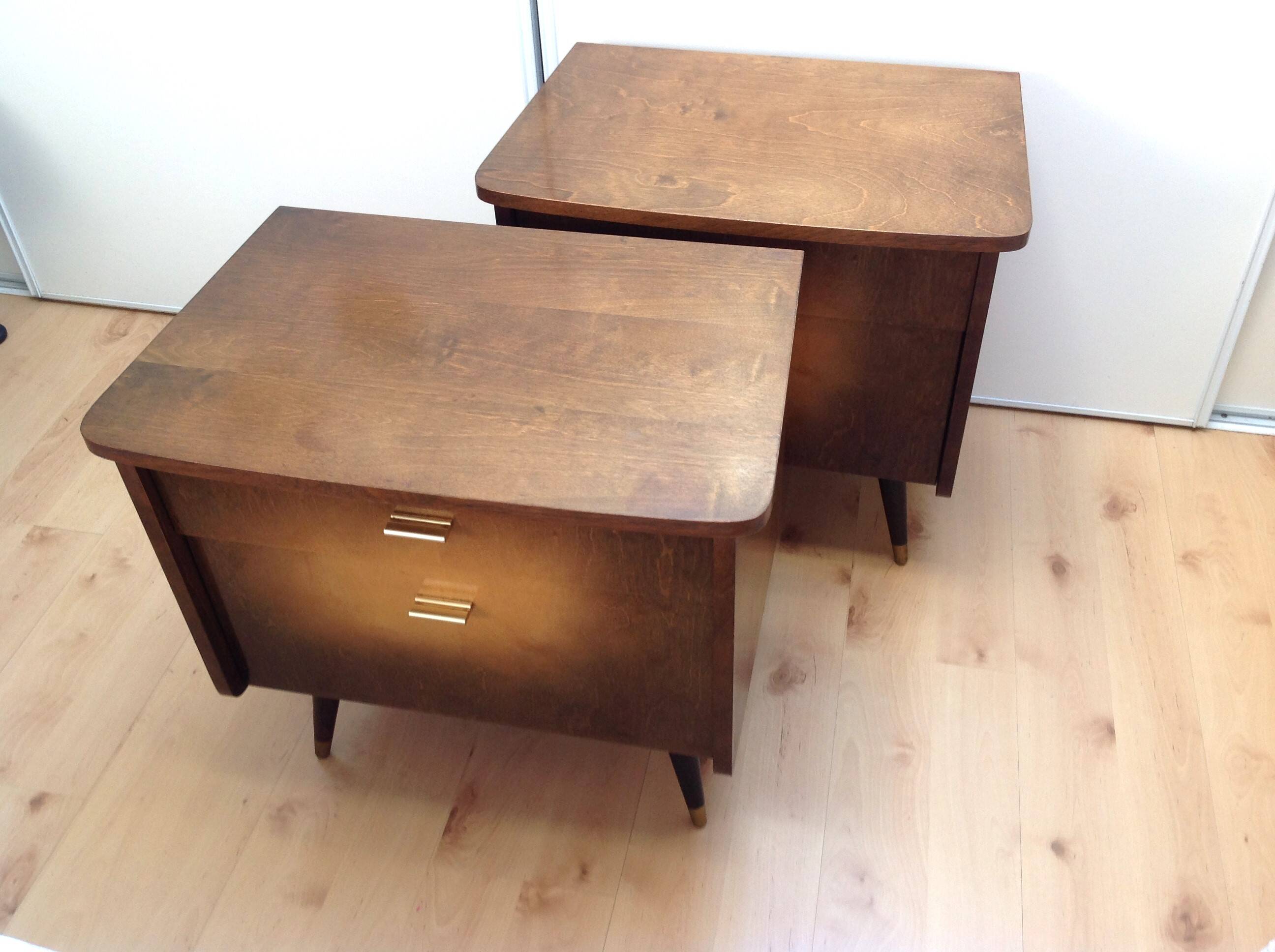 Pair of bedside tables with compass feet / vintage 50s-60s