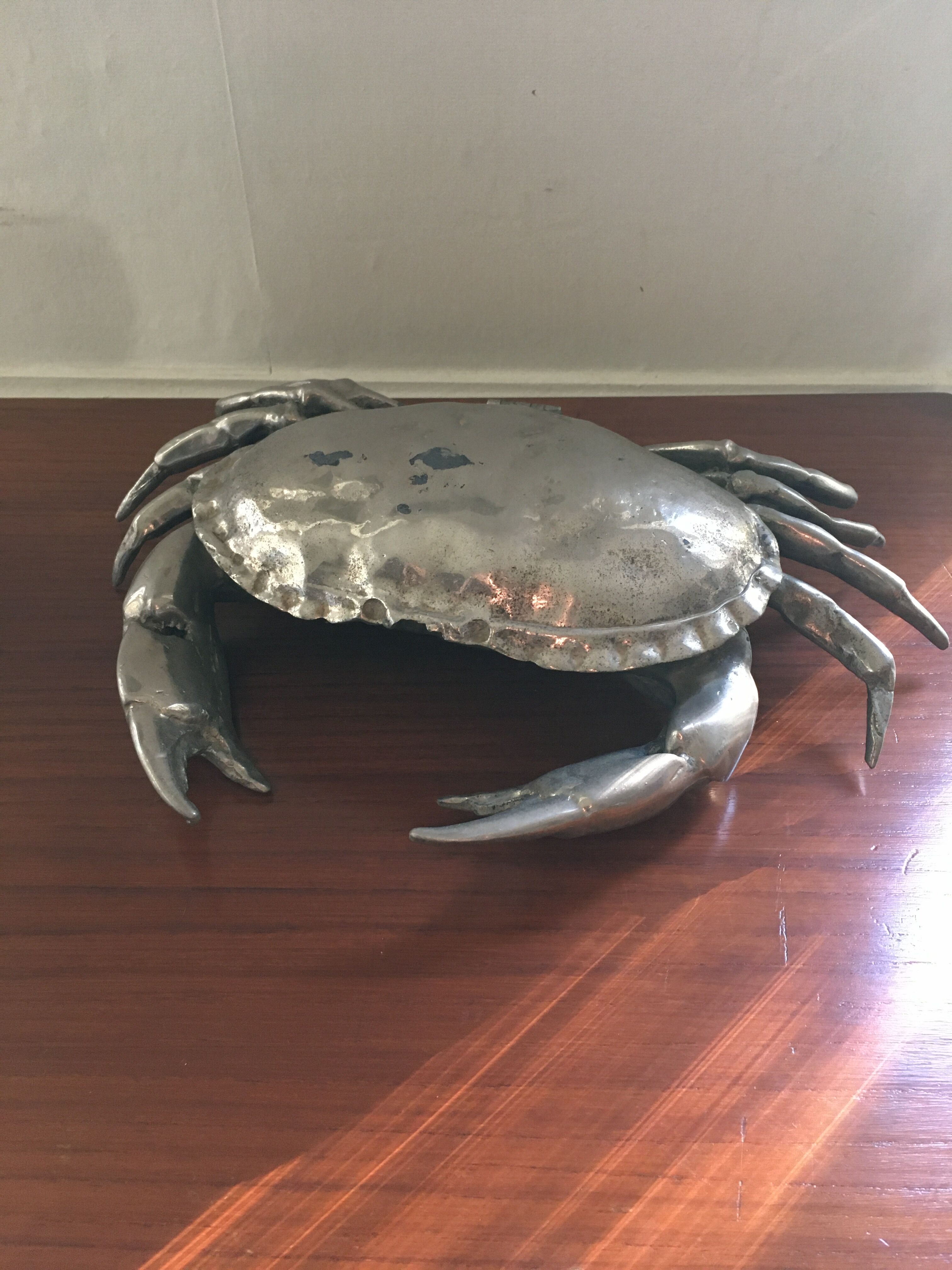 Silver metal box in crab shape