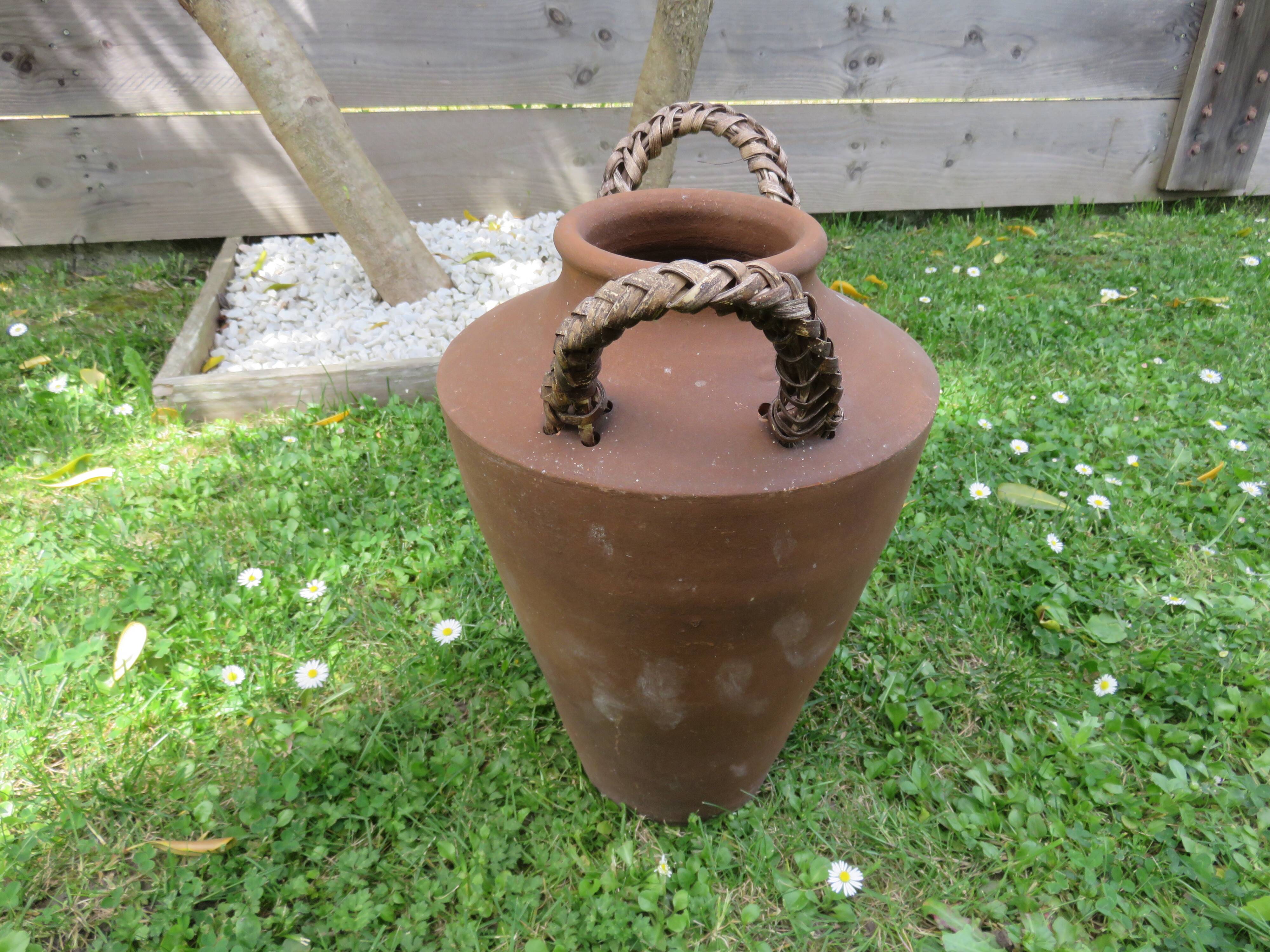 Terracotta flower pot, rattan handles 30s 40s