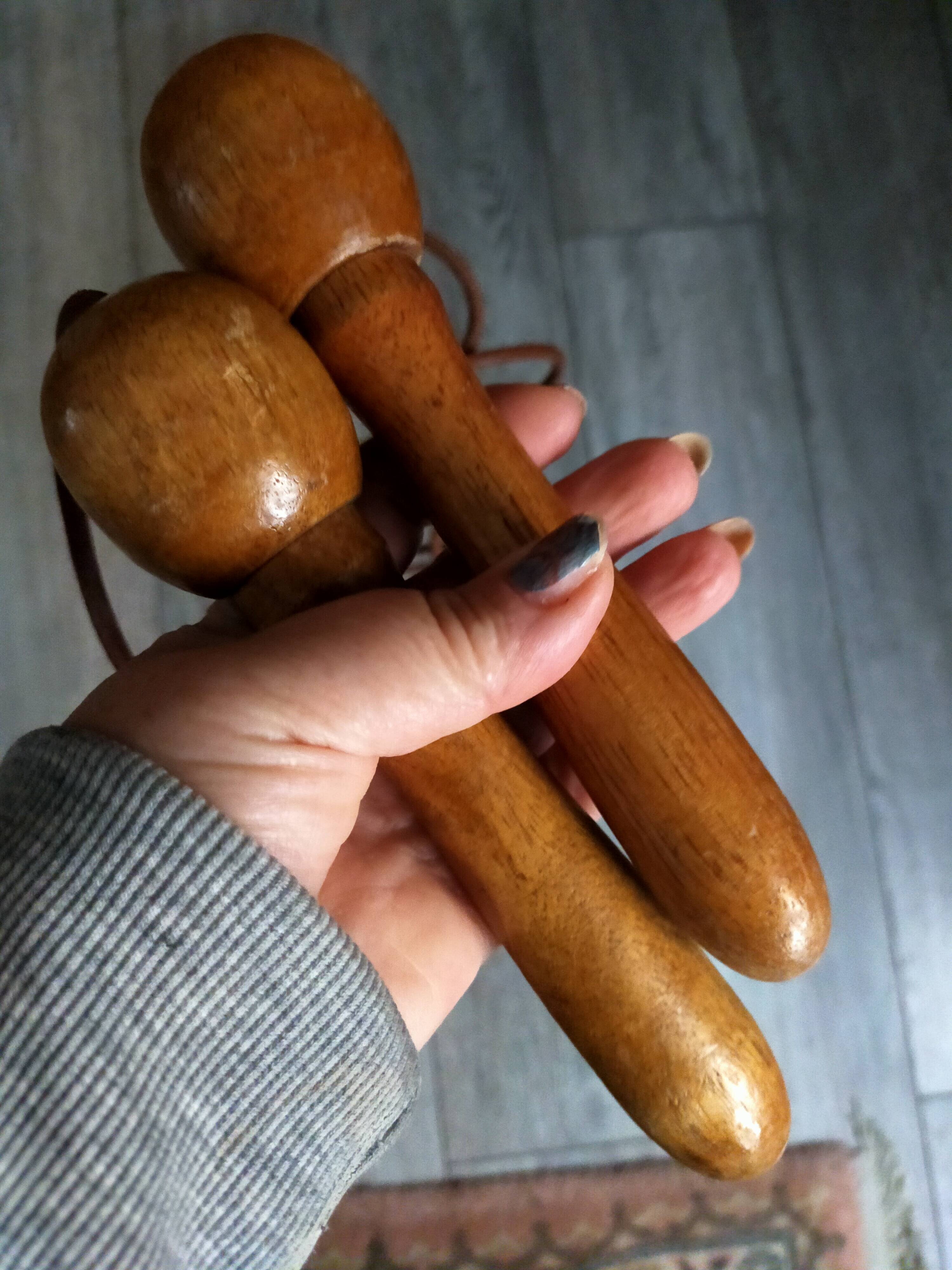Vintage wood and leather jump rope