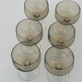 6 champagne glasses in brown and transparent glass vintage 1970