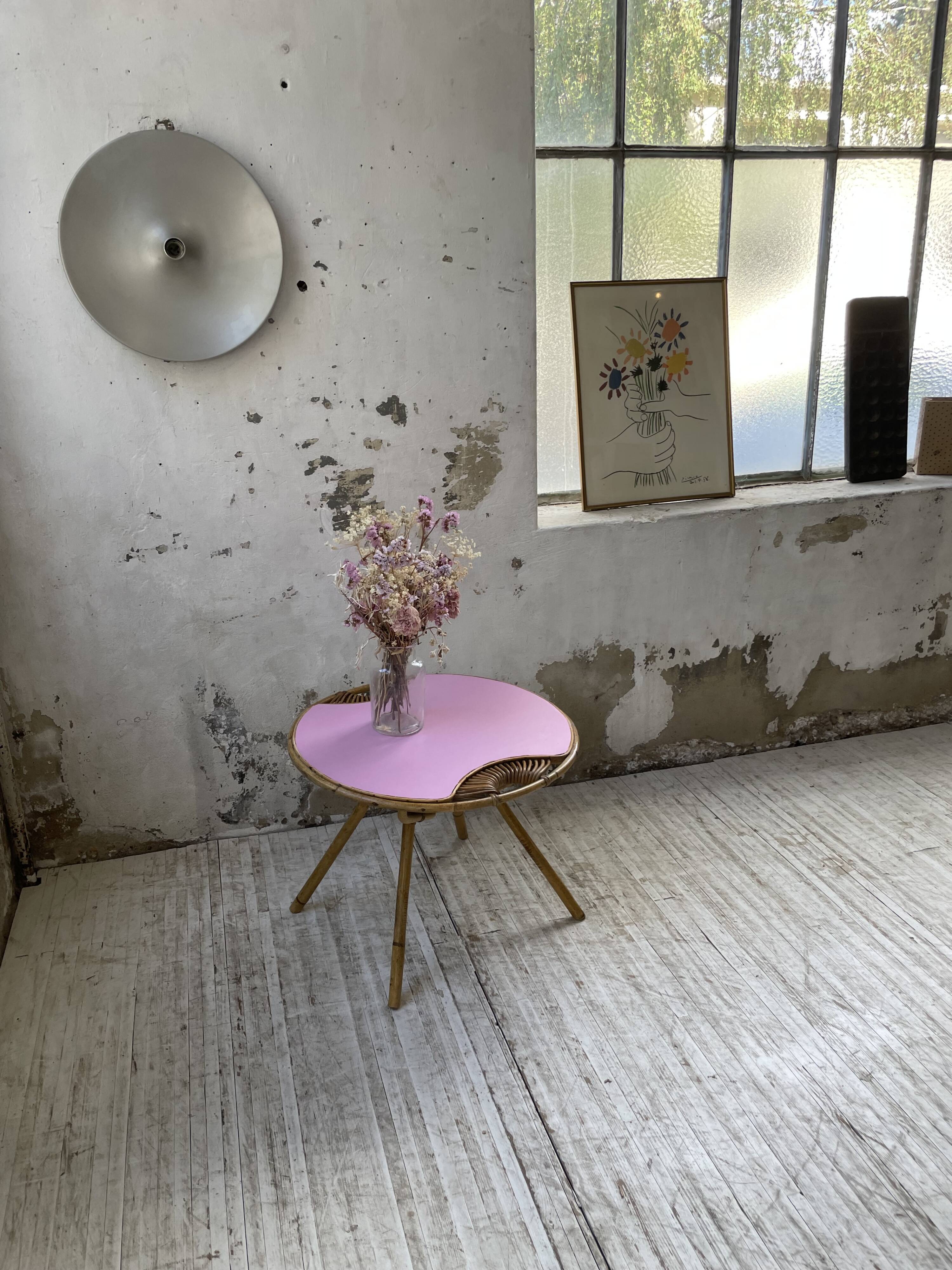Vintage pink rattan coffee table