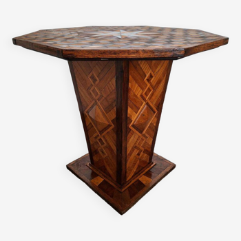 Art deco marquetry pedestal table, console, side table
