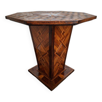 Art deco marquetry pedestal table, console, side table