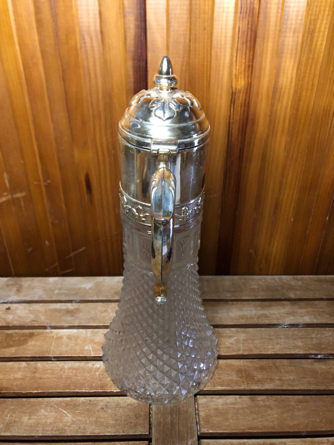 Old Carafe Body Glass Mold + Silver Metal Vintage