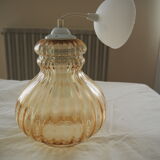 Striated pear-shaped pendant light, in smoked glass