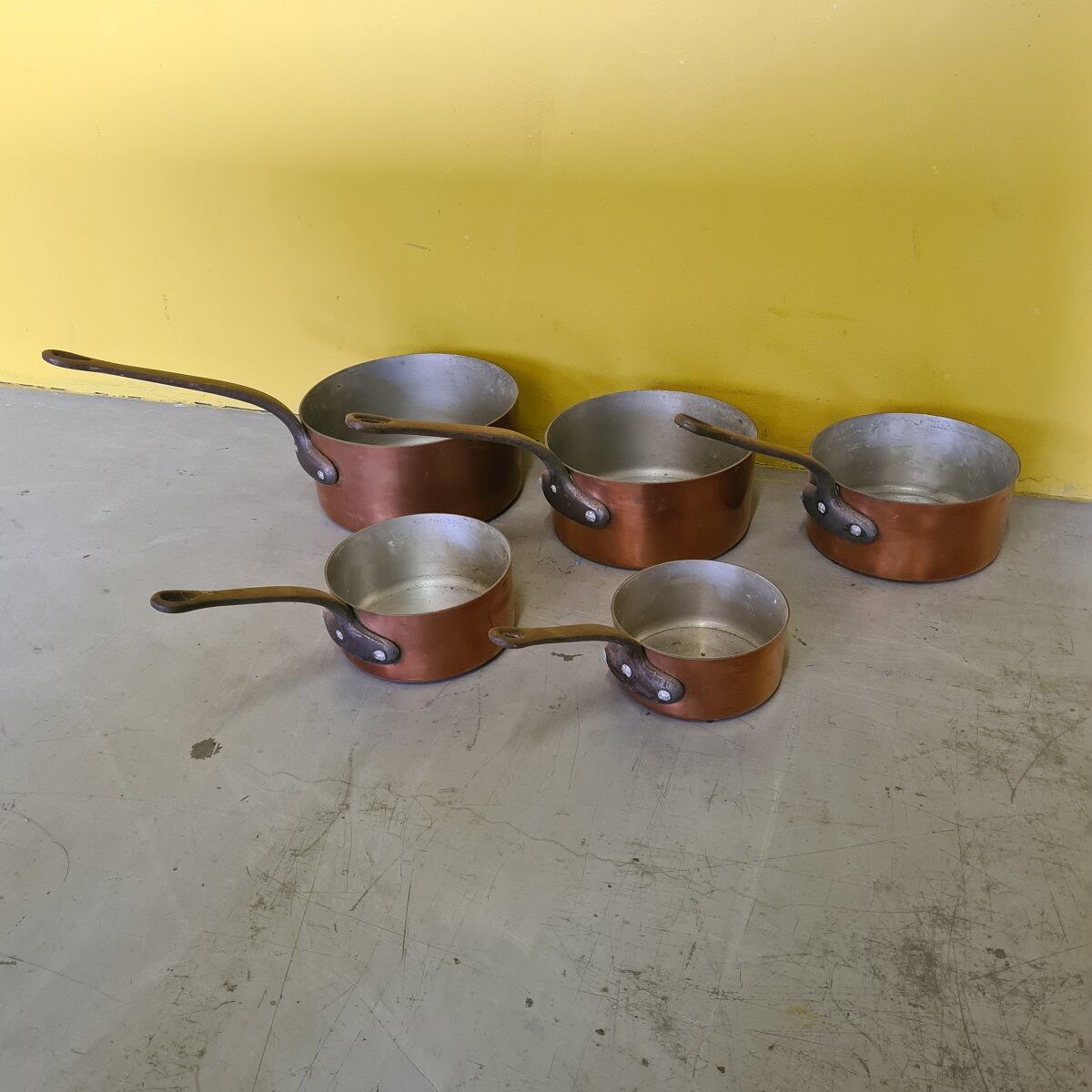 Vintage french 5 piece copper cookware set, from the 1950/60