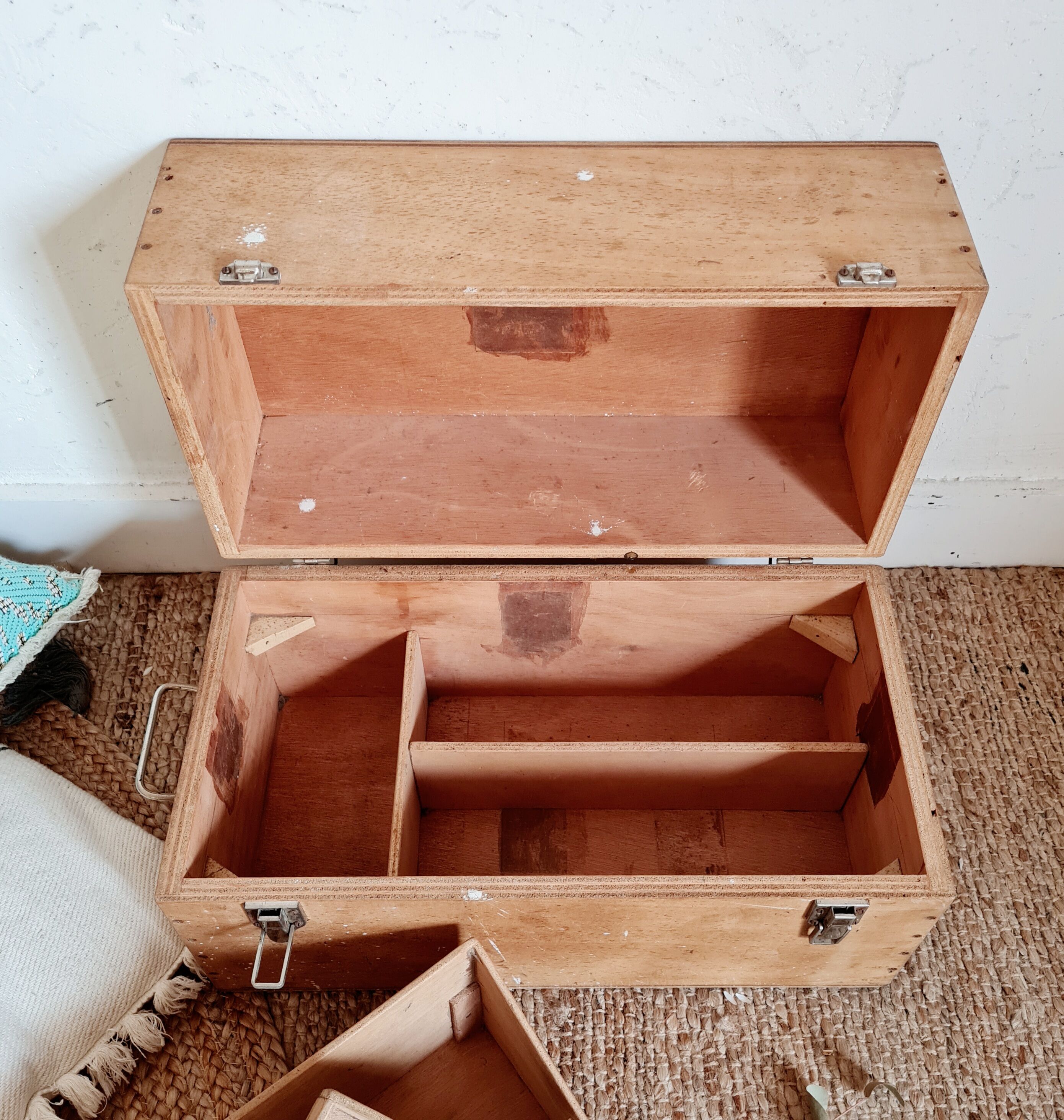 Trunk old wooden trunk with compartmentalized lockers