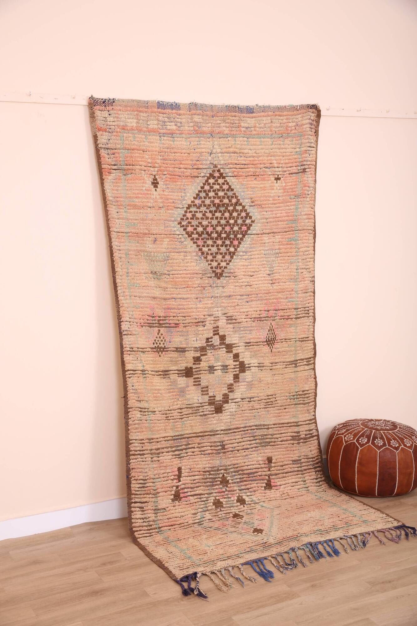 Vintage Moroccan Runner Rug 124 x 256 cm, Berber Wool Rug, Handmade Rug