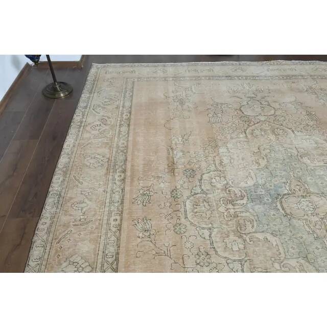 1970s Vintage Persian Handmade Wool Cotton Orange Area Rug 292x383