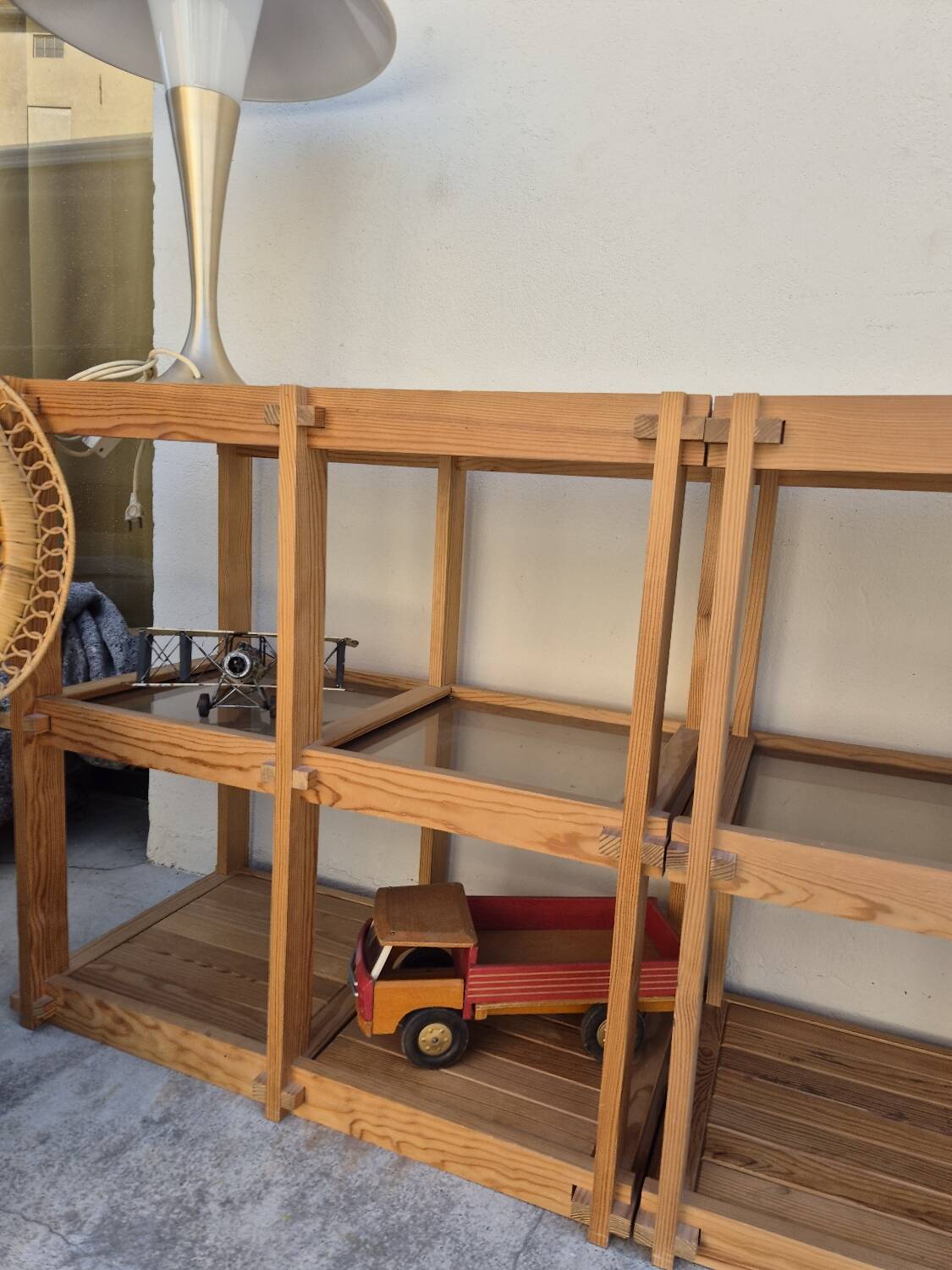 Pair of vintage pine bookshelf units in Maison Regain design from the 1970s.
