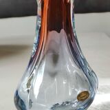 Vintage vase/Lemberg crystal/Nierengarten F. Floral design, polylobed neck. Orange tones. Dim 22 x 14 cm