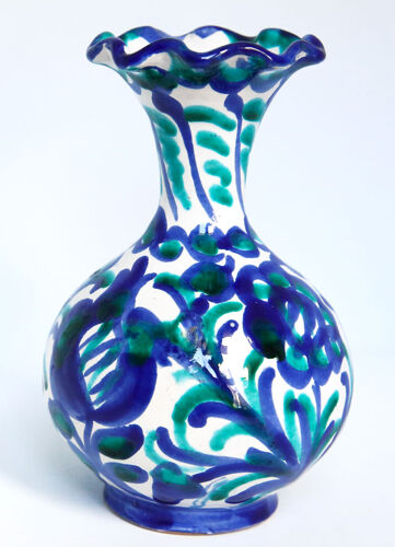 Vase espagnol romantique à l'oiseau en faïence peinte à la main
