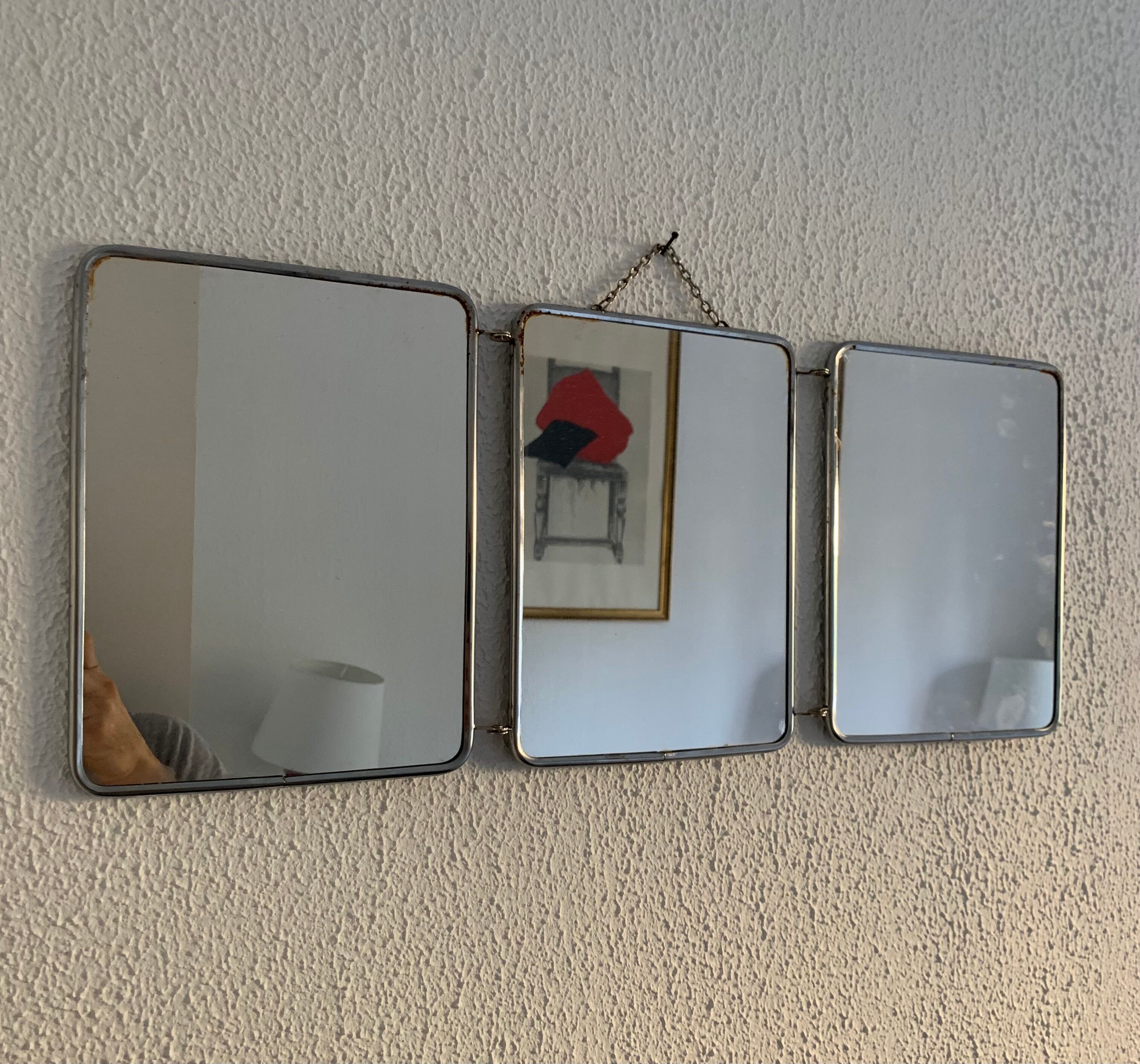 Mirror triptych barber orange rust vintage 1960 - 24 x 59 cm