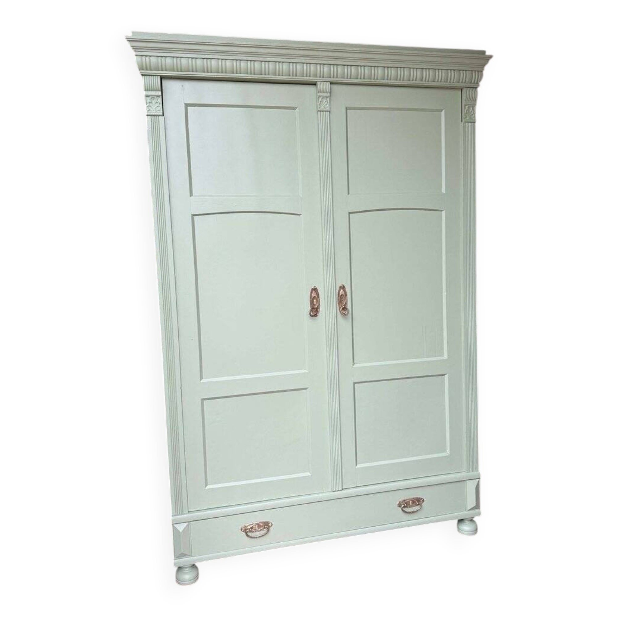 Antique painted green wooden wardrobe