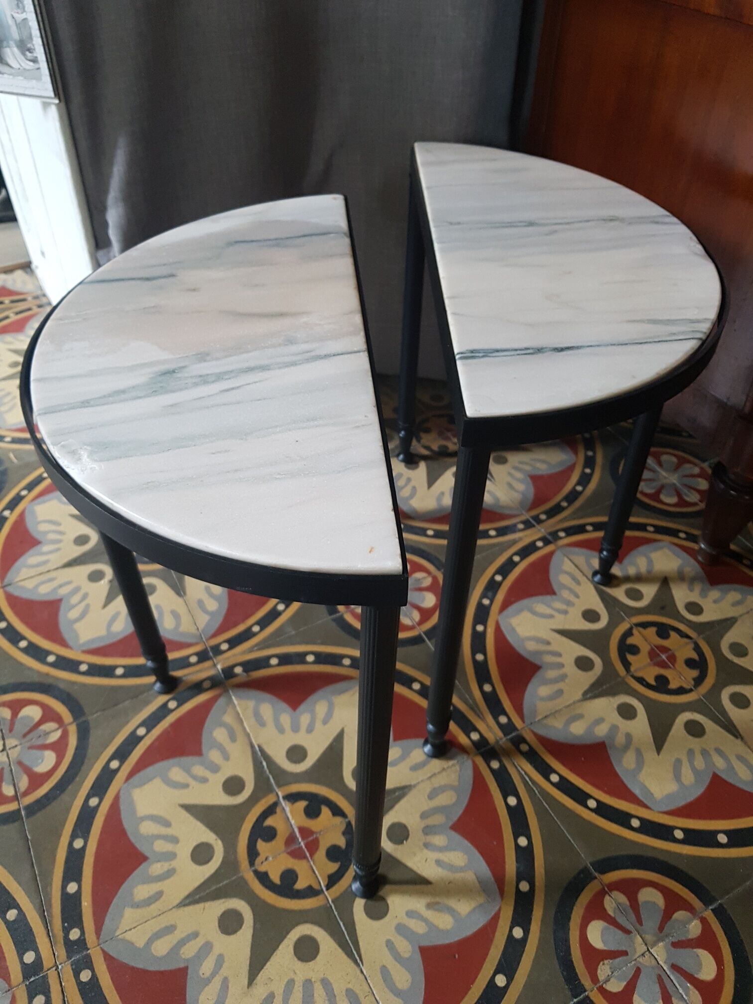 Pair of side tables half sphere marble 1970