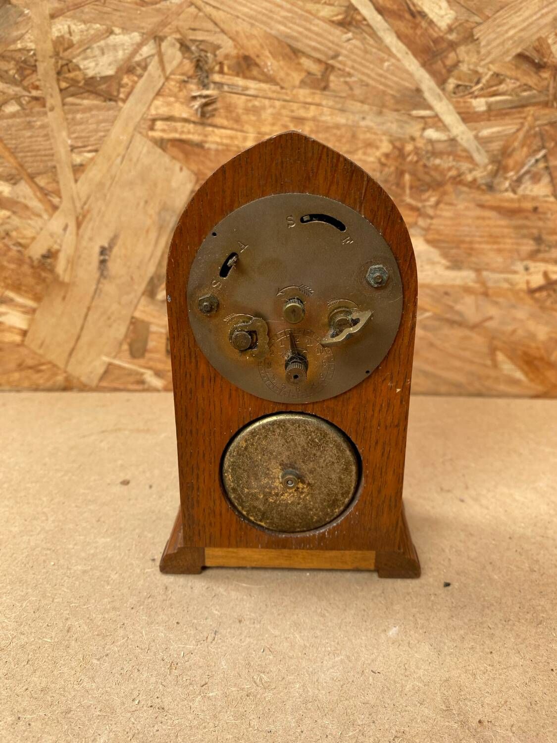 Antique mantel clock arched marquetry mahogany wood vintage