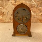 Ancienne pendule cheminée ogive marqueterie bois acajou vintage