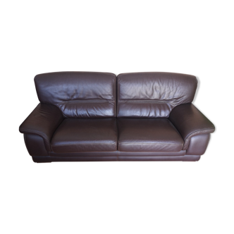 Fixed leather sofa 3 places, chocolate. Homemade.