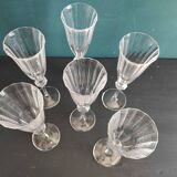 Coffret de 6 coupes à champagne françaises, Cristal d'Arques, modèle Diamantis
