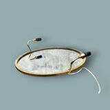 Oval wall mirror in gilded brass with double sconces – 1950s/60s