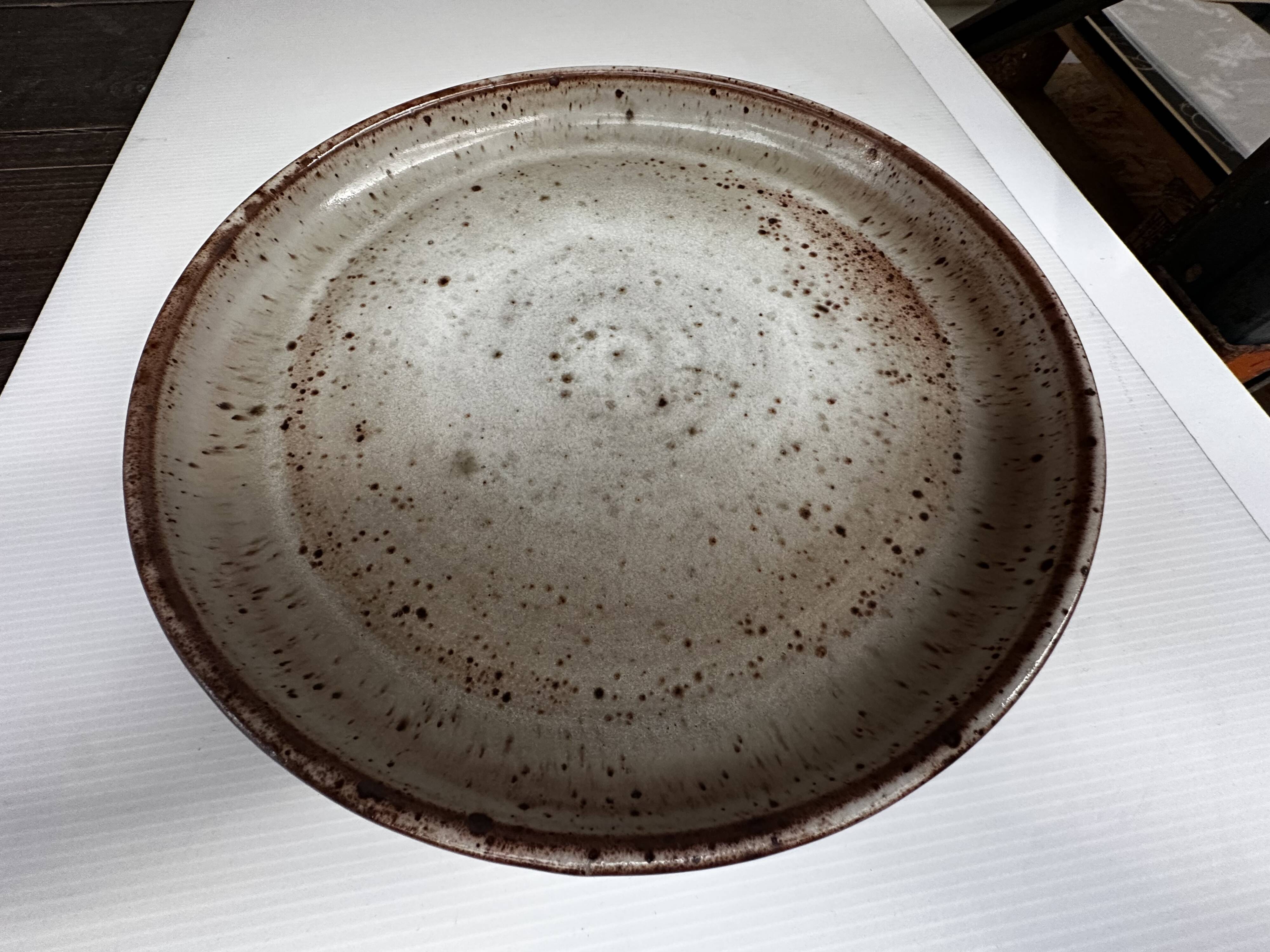 Large round stoneware dish signed Vallauris origin Diameter 30 cm