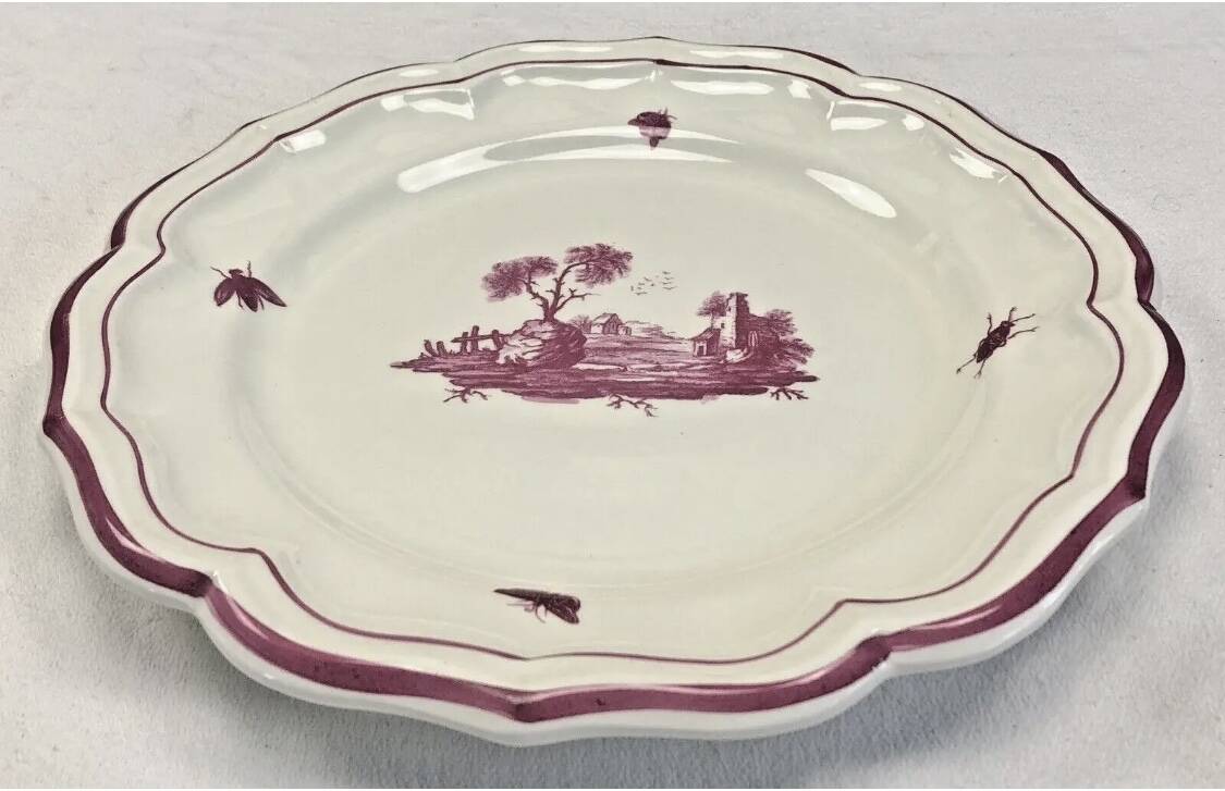 Round dish Gien model pink landscapes 1960 1971