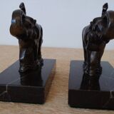 Art Deco bookends signed Gallot – elephants in spelter on marble