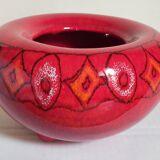 Vase tripode céramique à l'émail rouge vif vintage