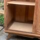 Vintage wardrobe with compass legs in raw wood, sliding doors, 1960s